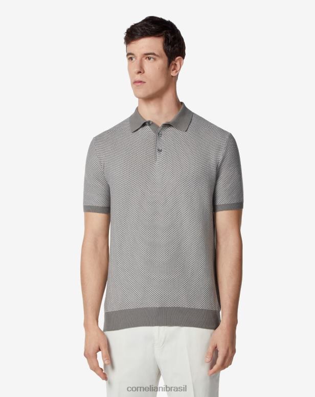 2200J259 homens Corneliani polo manga curta em algodão e seda cinza roupas