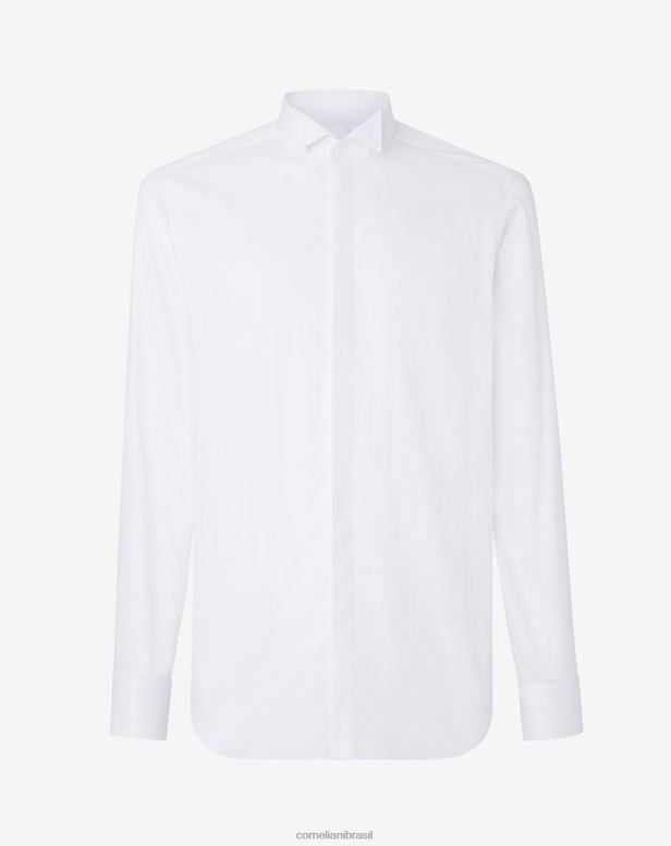 2200J26 homens Corneliani camisa de fumar de popeline de algodão branco óptico branco óptico roupas