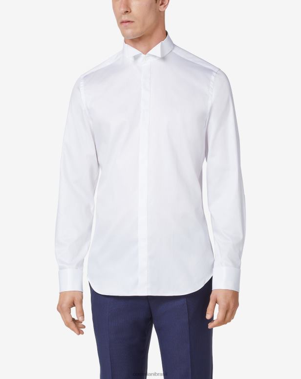 2200J26 homens Corneliani camisa de fumar de popeline de algodão branco óptico branco óptico roupas