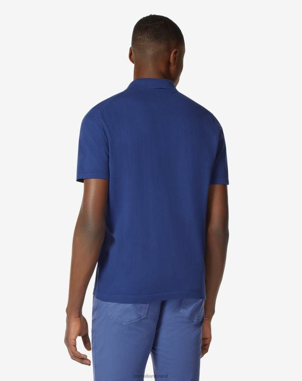 2200J263 homens Corneliani polo aberta em algodão ultraleve azul roupas