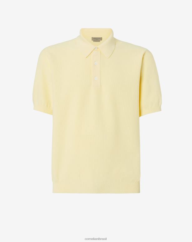 2200J264 homens Corneliani polo piquet de algodão ultraleve amarelo roupas