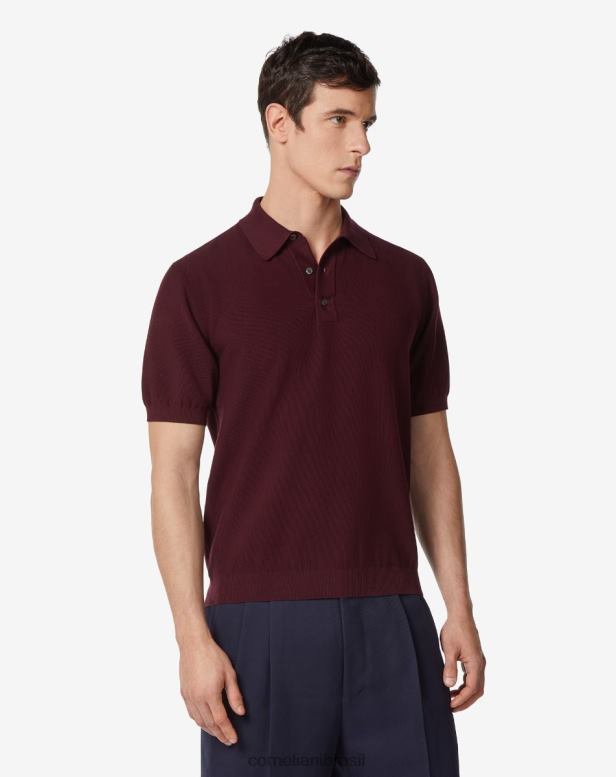 2200J265 homens Corneliani polo piquet de algodão ultraleve Bordéus roupas