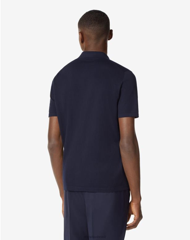 2200J266 homens Corneliani polo de algodão com botões azul escuro roupas