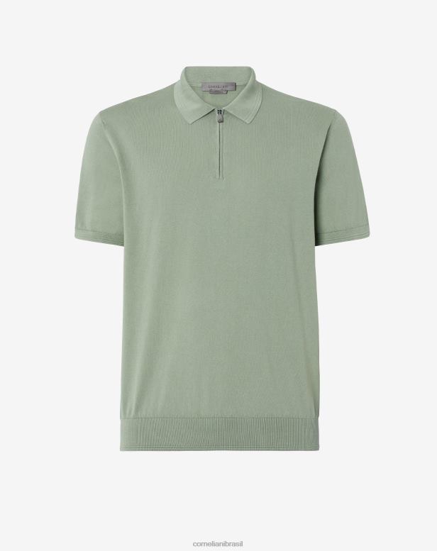 2200J268 homens Corneliani polo ultraleve de algodão com zíper verde roupas