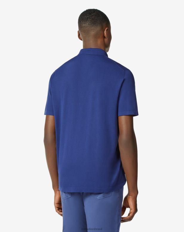 2200J269 homens Corneliani polo ultraleve de algodão com zíper azul claro roupas