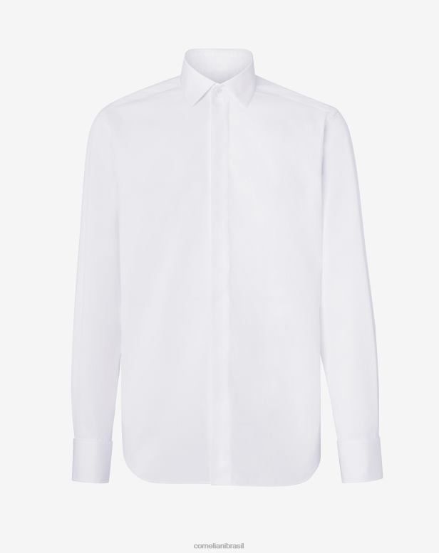 2200J27 homens Corneliani camisa de algodão fumante branca óptica branco óptico roupas