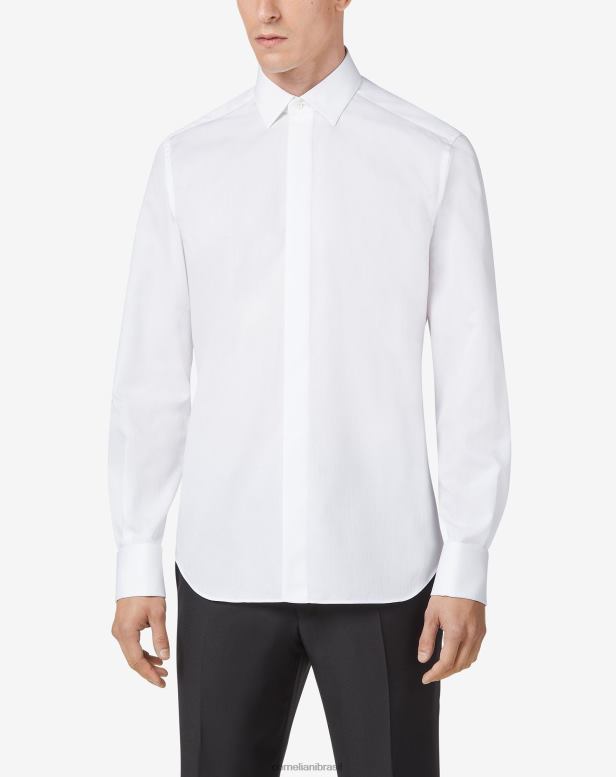 2200J27 homens Corneliani camisa de algodão fumante branca óptica branco óptico roupas