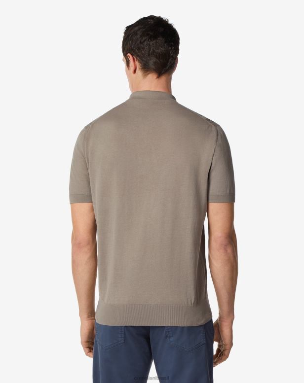 2200J271 homens Corneliani polo canelada de algodão ultraleve com zíper marrom roupas
