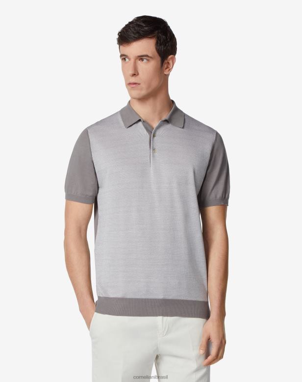 2200J272 homens Corneliani polo ultraleve com zíper e mistura de algodão cinza roupas