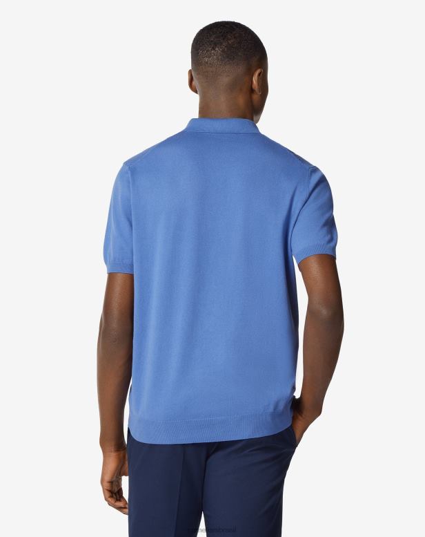 2200J273 homens Corneliani Polo manga curta com zíper em algodão pima azul roupas