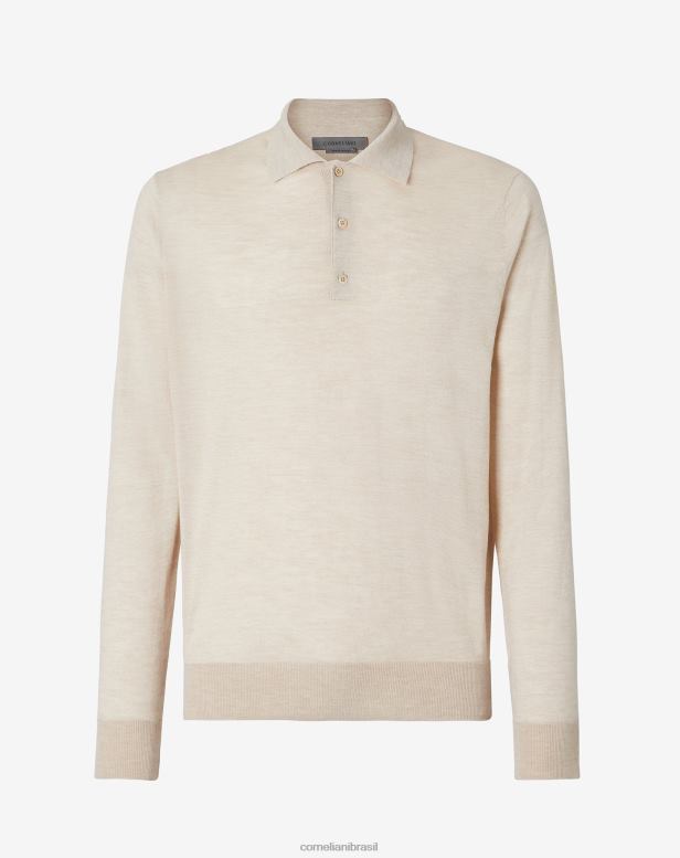 2200J277 homens Corneliani camisa polo ultraleve com mistura de algodão bege roupas