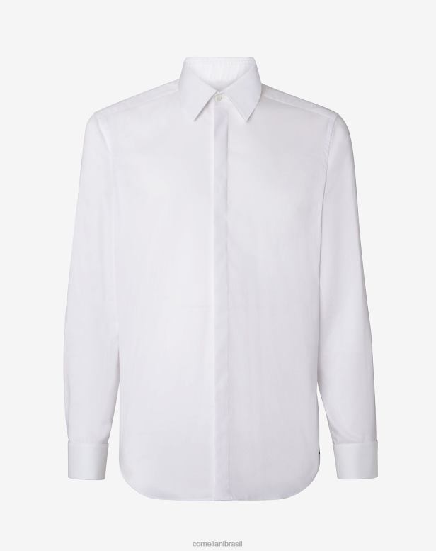 2200J28 homens Corneliani camisa de sarja de algodão branco óptico branco óptico roupas