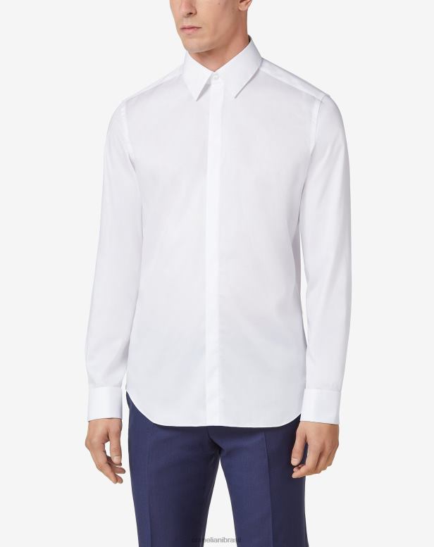 2200J28 homens Corneliani camisa de sarja de algodão branco óptico branco óptico roupas