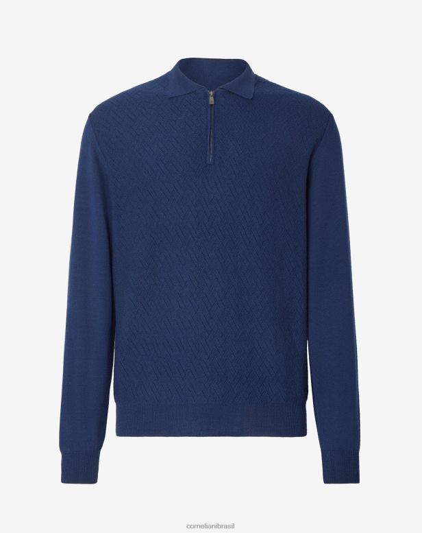 2200J280 homens Corneliani merinopolo com costura em relevo azul real roupas