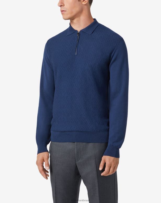 2200J280 homens Corneliani merinopolo com costura em relevo azul real roupas