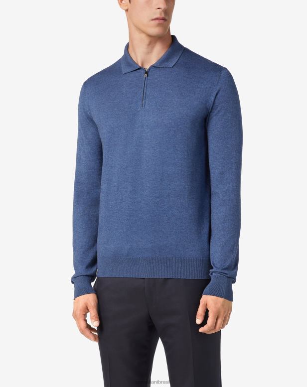 2200J282 homens Corneliani caxemira de algodão e polo de seda azul pálido roupas