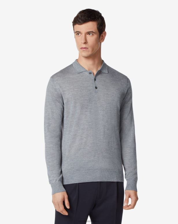 2200J283 homens Corneliani camisa polo ultraleve com mistura de algodão cinza roupas