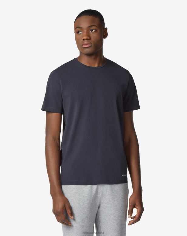2200J284 homens Corneliani camiseta de algodão stretch com gola redonda azul-marinho roupas