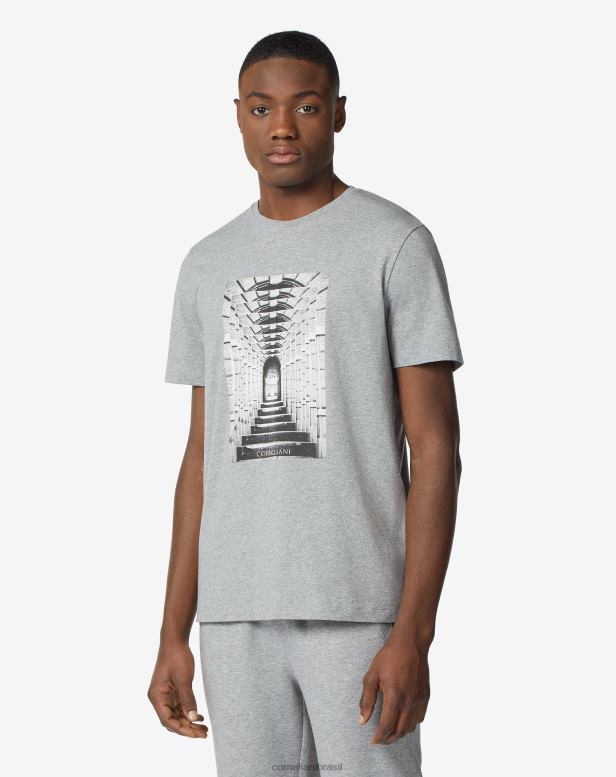 2200J286 homens Corneliani camiseta de algodão com gola redonda e estampa cinza roupas