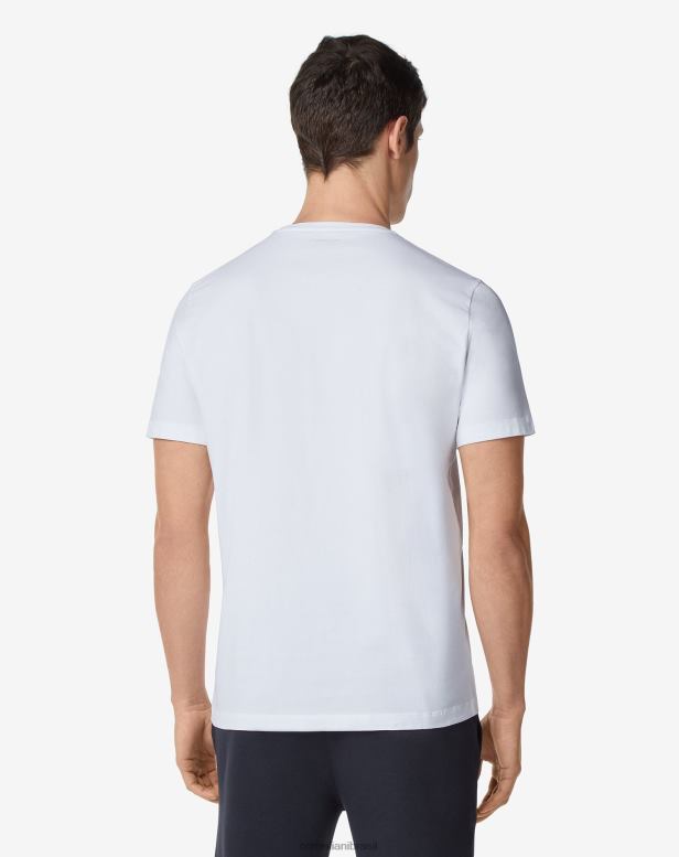 2200J287 homens Corneliani camiseta de algodão com gola redonda e estampa branco roupas
