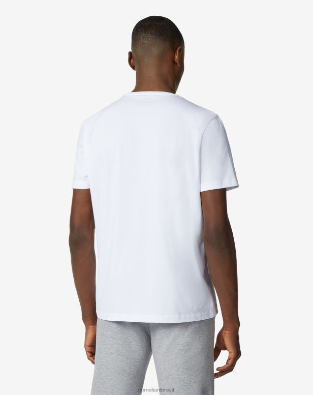 2200J289 homens Corneliani camiseta de algodão com gola redonda e estampa branco roupas