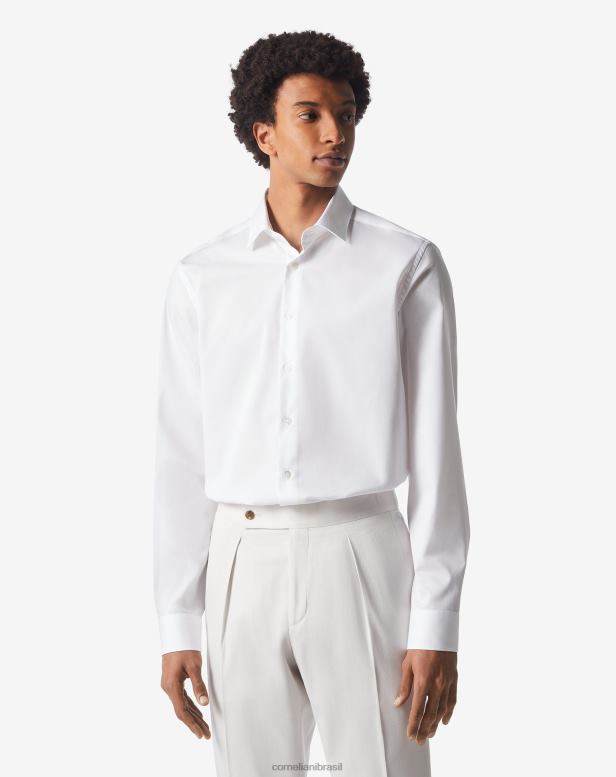 2200J29 homens Corneliani camisa de sarja de algodão branco óptico branco óptico roupas