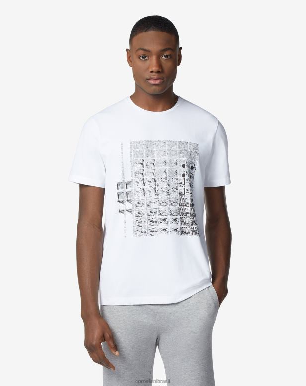 2200J290 homens Corneliani camiseta de algodão com gola redonda e estampa branco roupas