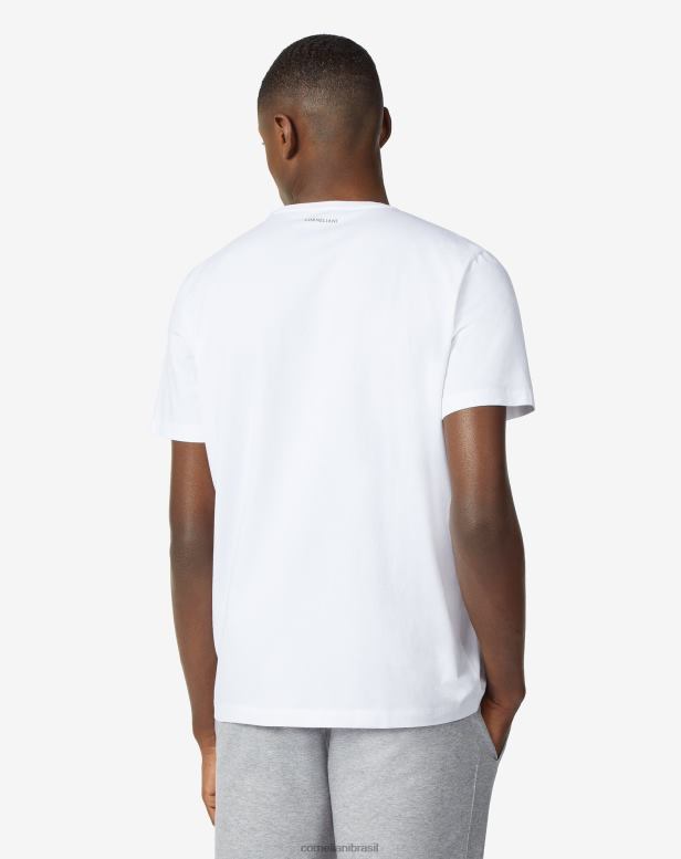 2200J291 homens Corneliani camiseta de algodão com gola redonda e estampa branco roupas