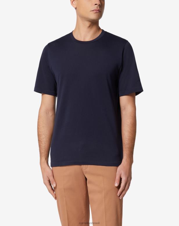 2200J293 homens Corneliani suéter circular manga curta azul roupas