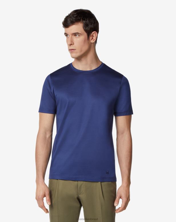 2200J295 homens Corneliani camiseta lisle algodão com gola redonda azul roupas
