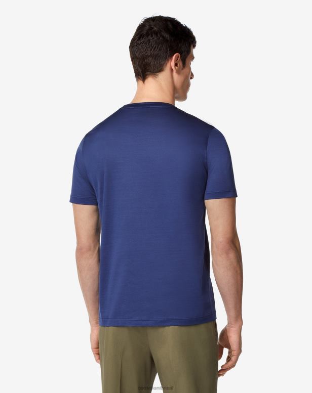 2200J295 homens Corneliani camiseta lisle algodão com gola redonda azul roupas