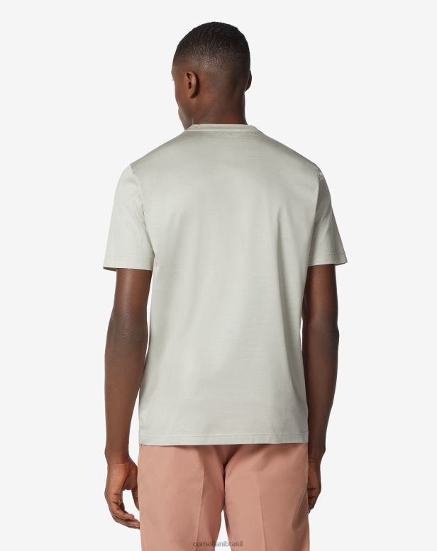 2200J296 homens Corneliani camiseta lisle de algodão cinza claro com gola redonda cinza claro roupas