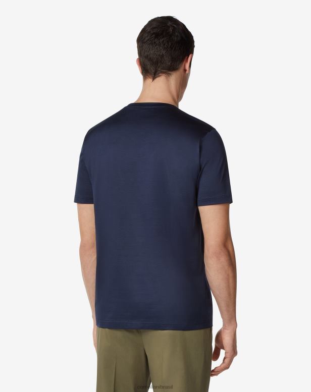 2200J298 homens Corneliani camiseta lisle algodão com gola redonda azul-marinho roupas