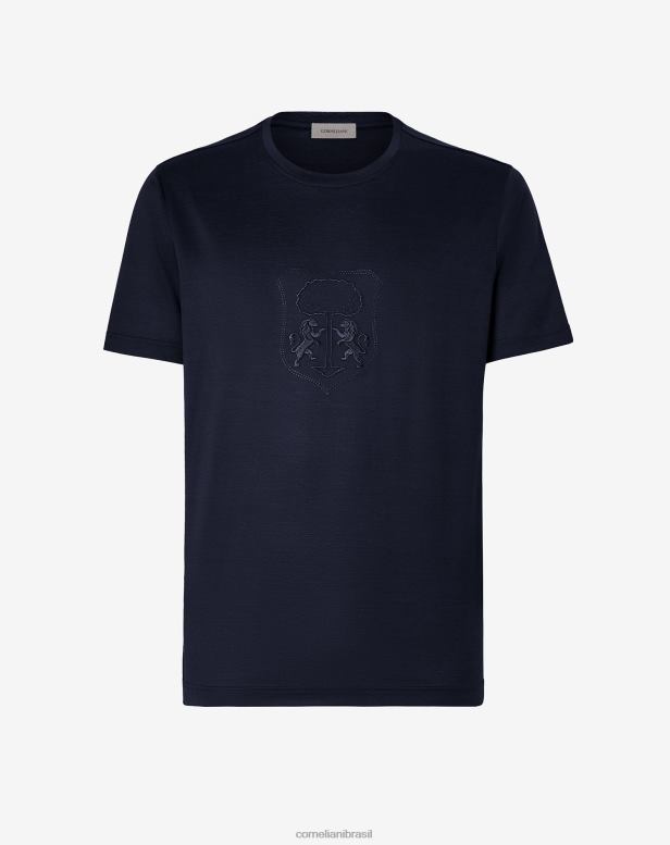 2200J299 homens Corneliani camiseta jersey mercerizada azul roupas