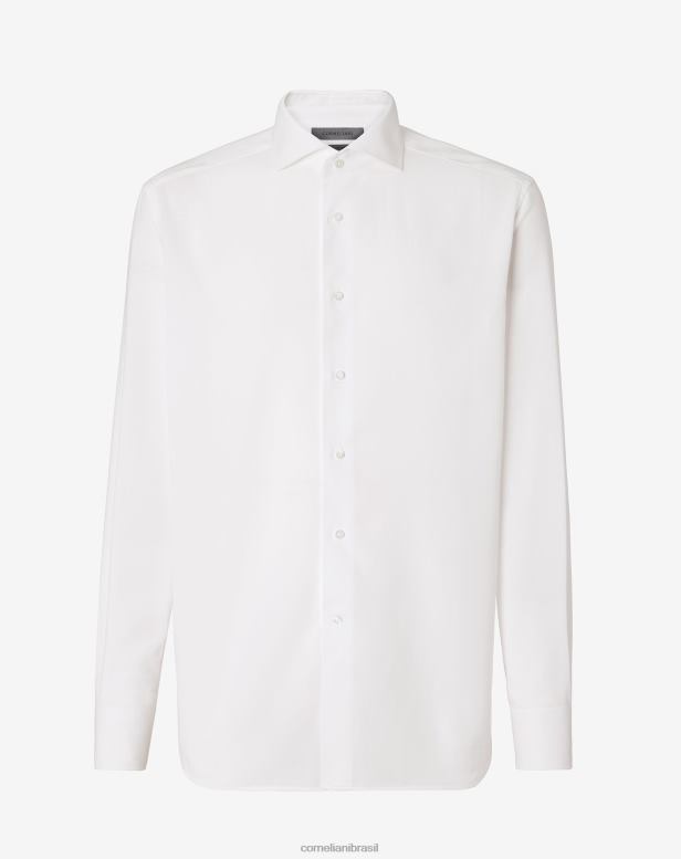 2200J30 homens Corneliani camisa de algodão com padrão houndstooth branco roupas