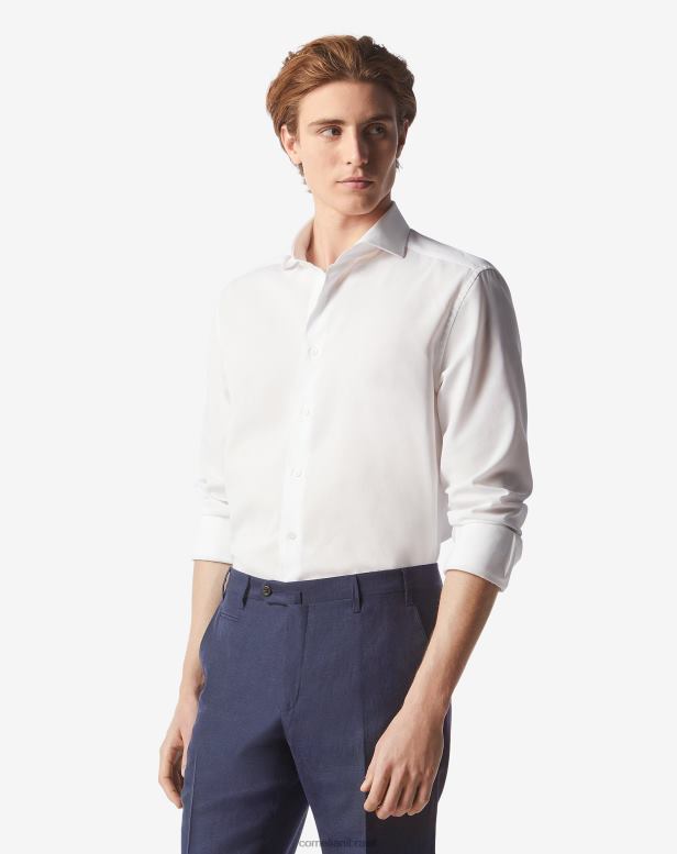 2200J30 homens Corneliani camisa de algodão com padrão houndstooth branco roupas