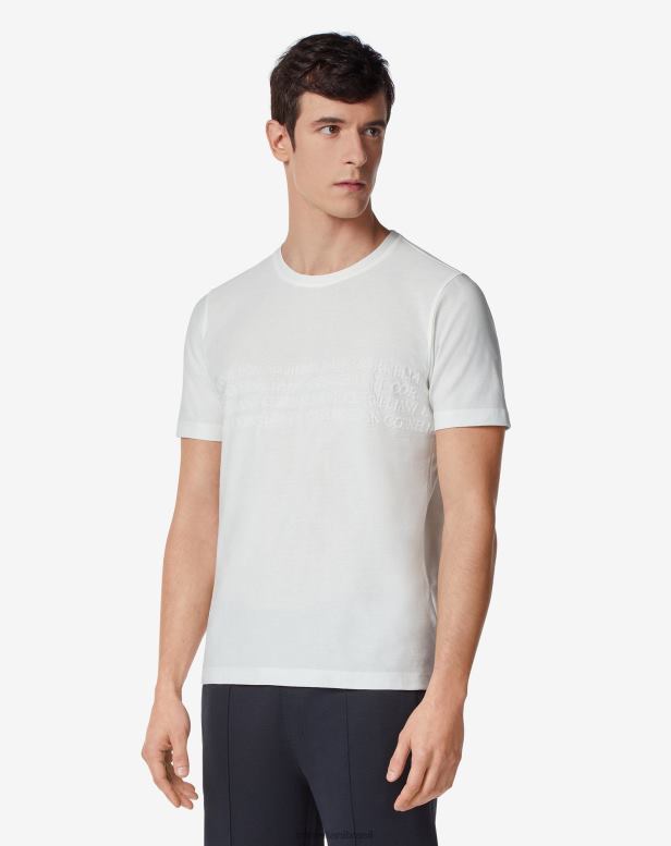 2200J300 homens Corneliani camiseta de algodão com gola redonda e logo branco roupas