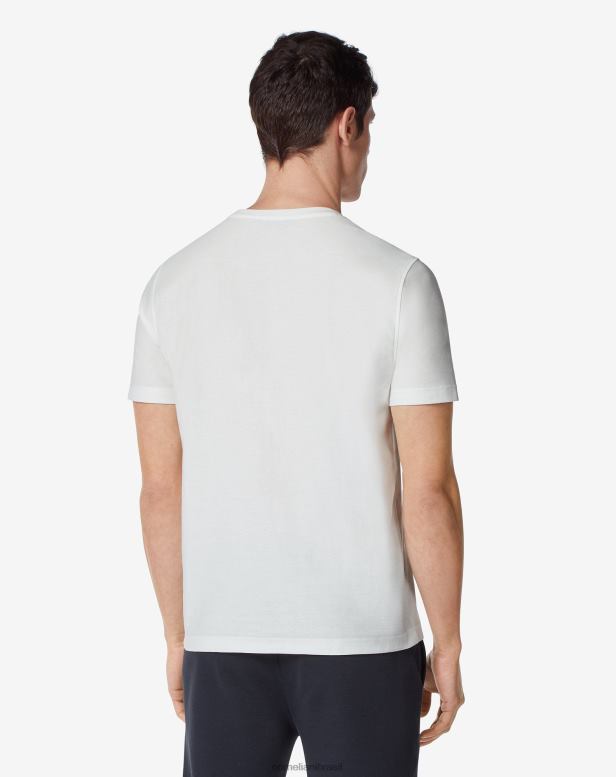 2200J300 homens Corneliani camiseta de algodão com gola redonda e logo branco roupas