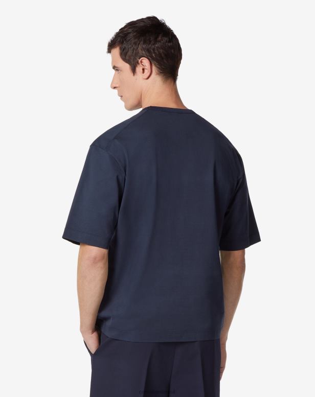 2200J301 homens Corneliani camiseta de algodão orgânico com gola redonda azul-marinho roupas