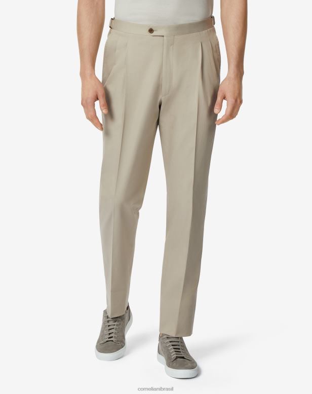 2200J305 homens Corneliani calças de algodão stretch com duas pregas bege roupas