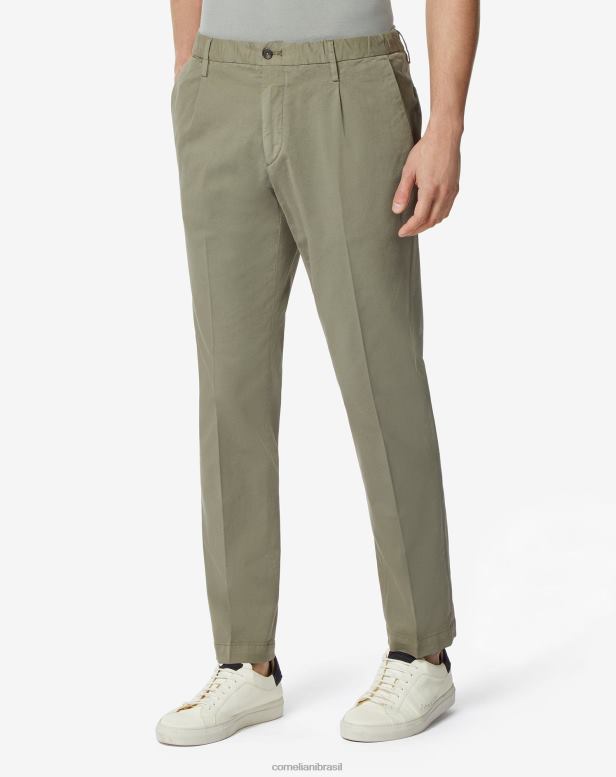 2200J306 homens Corneliani calças de algodão e liocel com uma prega verde roupas
