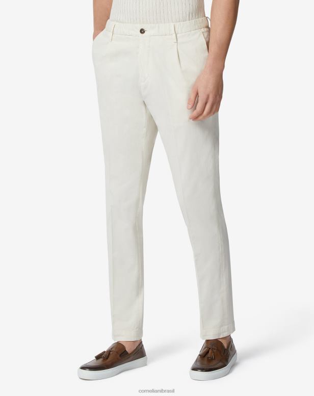 2200J307 homens Corneliani calças de algodão e liocel bege roupas