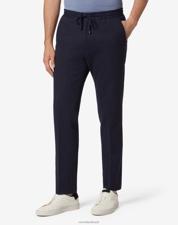 2200J308 homens Corneliani calças de jérsei de algodão azul roupas