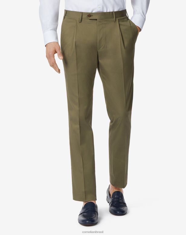 2200J310 homens Corneliani calças de algodão elástico verde roupas