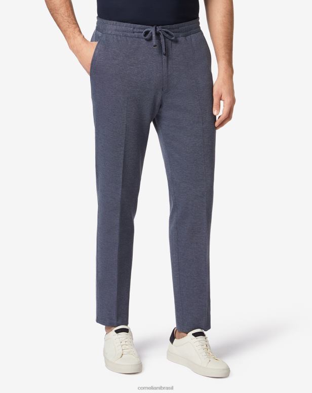 2200J316 homens Corneliani calças em jersey de algodão azul roupas