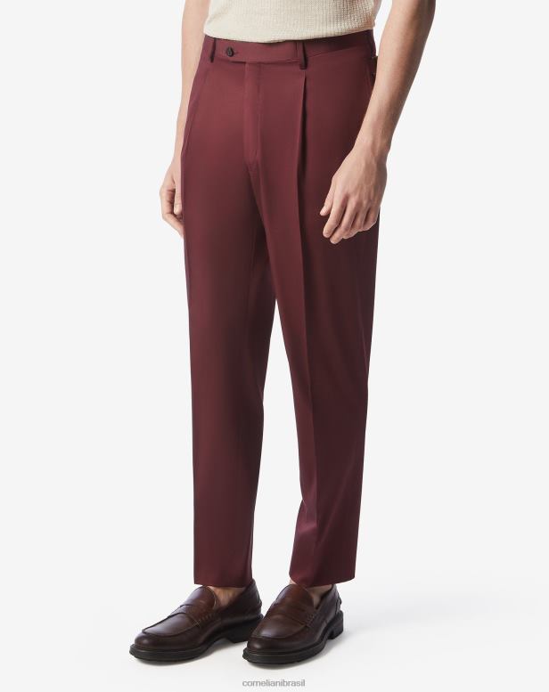 2200J318 homens Corneliani calças de cetim stretch de algodão Bordéus roupas