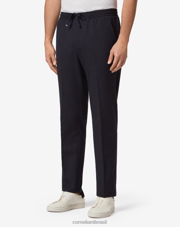 2200J319 homens Corneliani calça de moletom circular em algodão orgânico e lã azul roupas