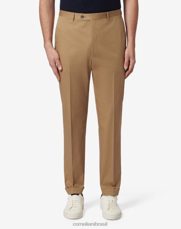 2200J321 homens Corneliani calça circular em algodão elástico orgânico bege roupas