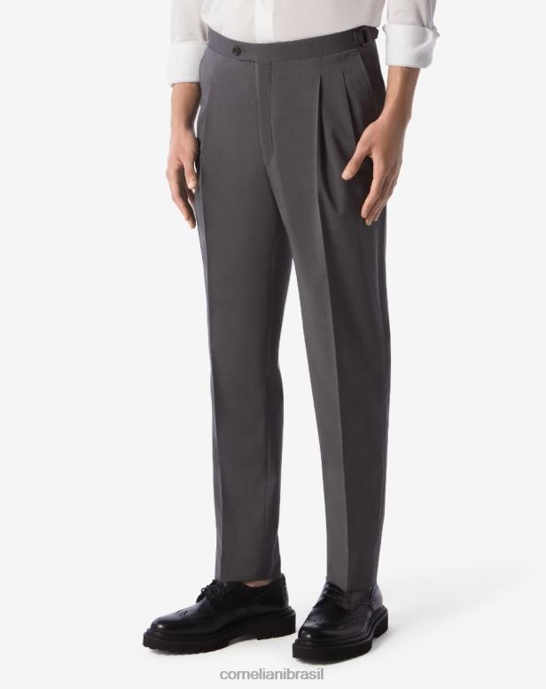 2200J325 homens Corneliani calças de lã s120s com duas pregas cinza melange roupas