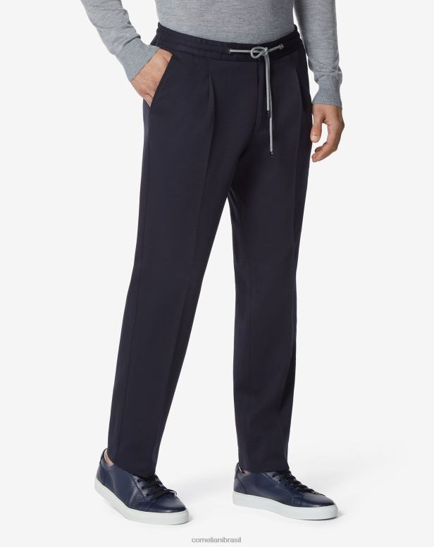 2200J326 homens Corneliani calça jogger de lã e algodão azul-marinho roupas